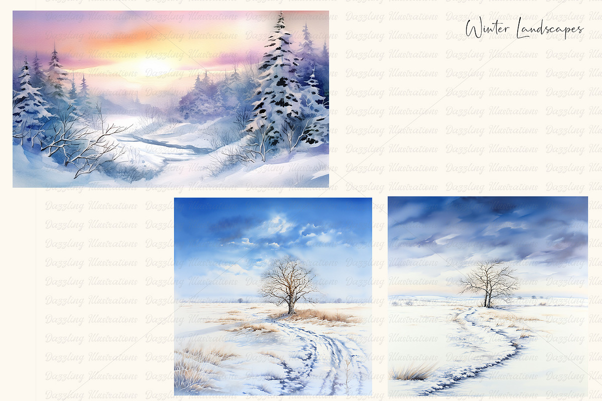 Watercolor Snowy Owls and Landscapes, an Animal Illustration by Dazzling Art Boutique (Photo 5 of 11)
