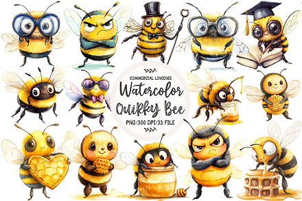 Quirky Funny Bee Clipart, an Illustration by OK Design
