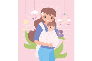 mom carrying a her baby, a Person Illustration by studiogstock