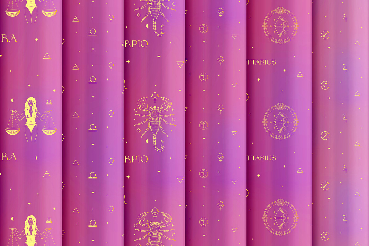 Zodiac Horoscope Seamless Patterns, a Pattern Graphic by Olya Creative (Photo 4 of 9)