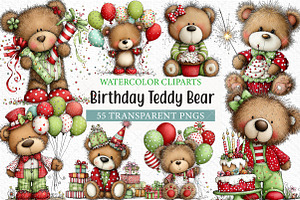 Whimsical Birthday Teddy Bear PNG, an Illustration by Craft Nest