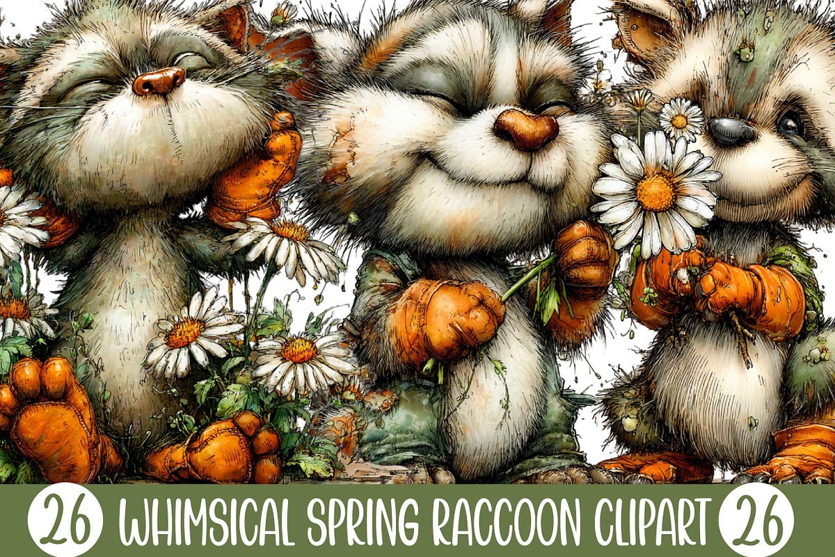 Whimsical Spring Raccoon Clipart, an Illustration by Designking (Photo 1 of 5)
