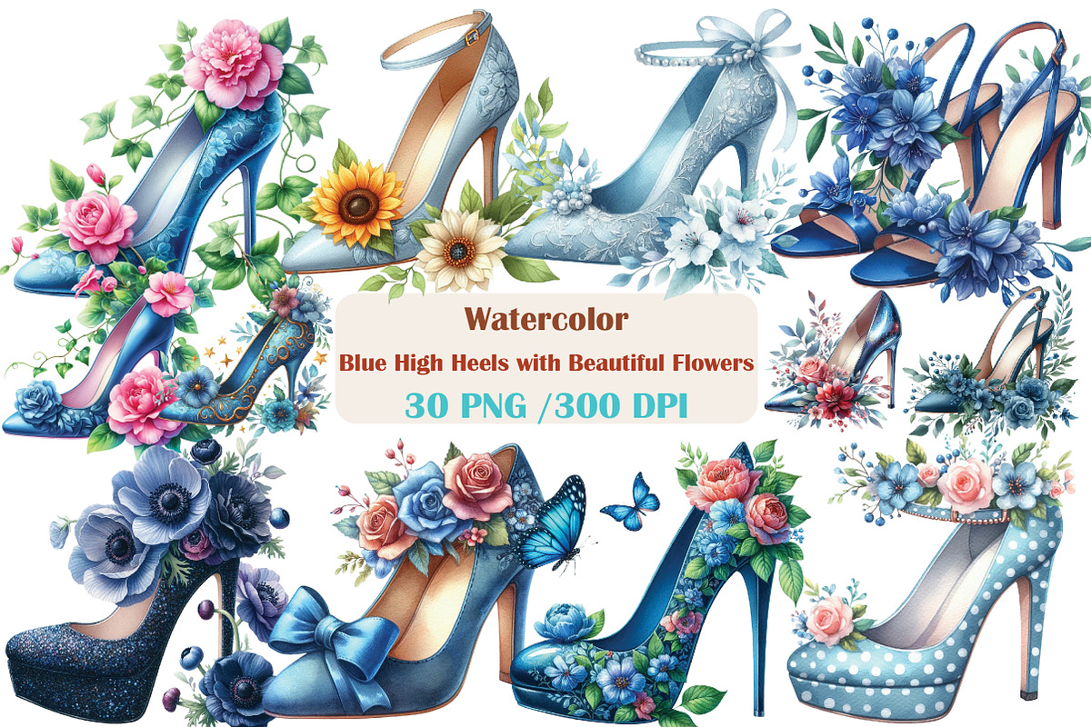 Blue High Heels with Beautiful Flowe, an Illustration by DreamArtGraphic (Photo 1 of 5)