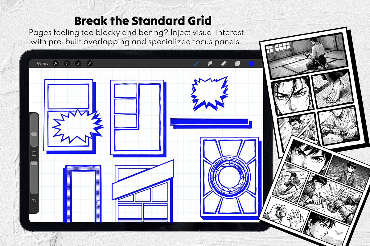 Comic Storyboard Procreate Stamps, a Brush Add-On by Selentaori Studio (Photo 6 of 11)