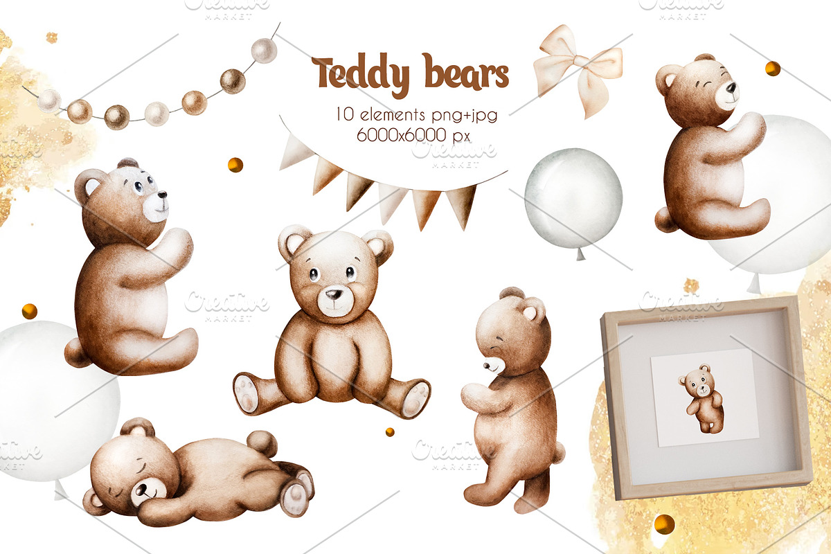 Teddy Bear's birthday watercolor art, an Animal Illustration by Navenzeles (Photo 4 of 11)
