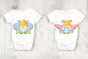 Gnomes Butterfly Watercolor Clipart