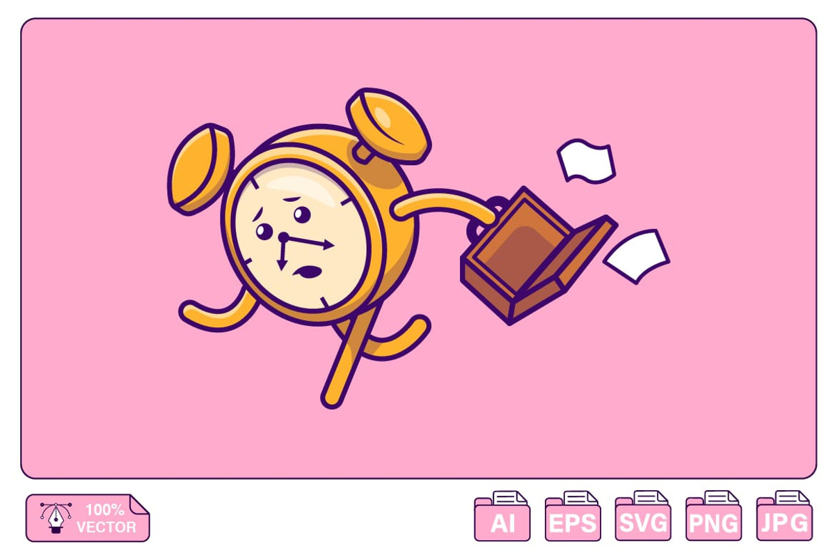 Cute Late Clock Employee Cartoon, an Object Illustration by Artstorystudio (Photo 1 of 3)