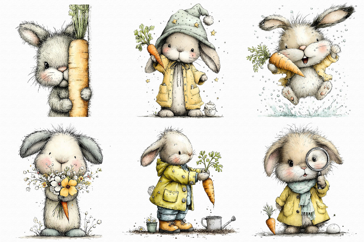Easter Bunny with Carrot Clipart, an Illustration by Libby Wishes (Photo 7 of 7)