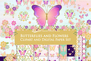 Butterflies and Flowers Gold Glitter, an Illustration by Mia's Graphic Design (Thumbnail 2 of 11)