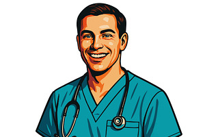 Colorful portrait of smiling male, a Healthcare Illustration by AlexArt