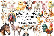 Watercolor Farm Animals, an Illustration by Design Market (Thumbnail 1 of 3)