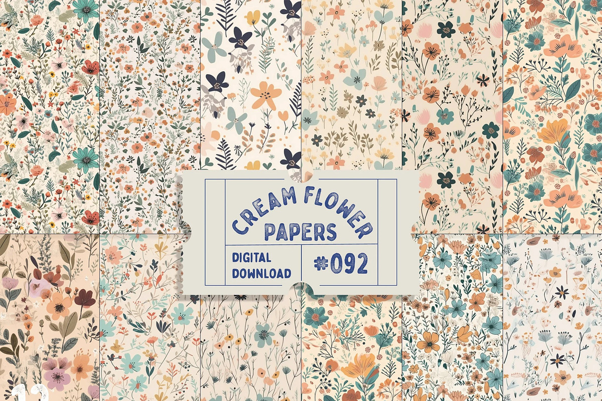 Cream Ditsy Flower Patterns Floral, a Pattern Graphic by Natural Planners (Photo 1 of 3)