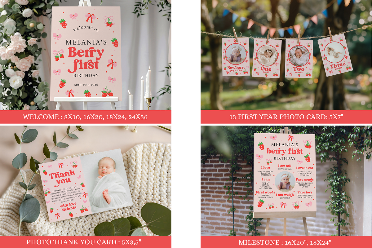 Strawberry 1st Birthday Mega Set, an Invitation Template by Digital_Mind (Photo 3 of 8)