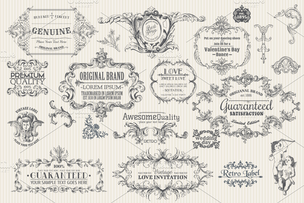 171 Vintage Frames, Banners, Labels, a Decorative Illustration by Anna Studio (Photo 3 of 5)