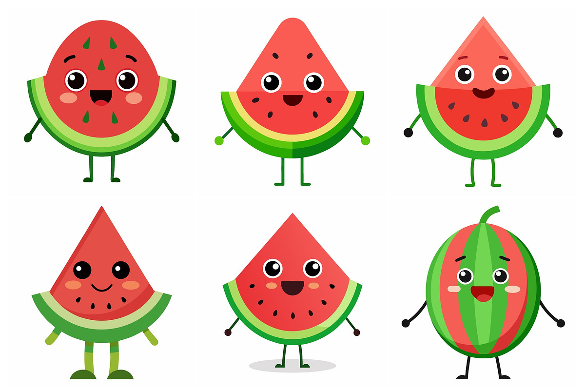 Cute Watermelon Characters, an Object Graphic by Billah Hub