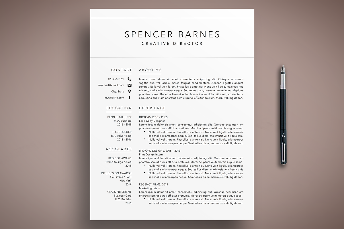 Modern Resume CV Template Word Pages, a Resume Template by The Creative Resume (Photo 1 of 8)