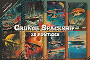 Grunge Spaceship Posters. Retro Art., a Decorative Illustration by KENO Mascots (Thumbnail 1 of 6)