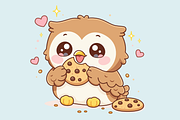 Cute Kawaii Owl Eating Cookies, an Animal Illustration by Artpon Illustration (Thumbnail 1 of 3)