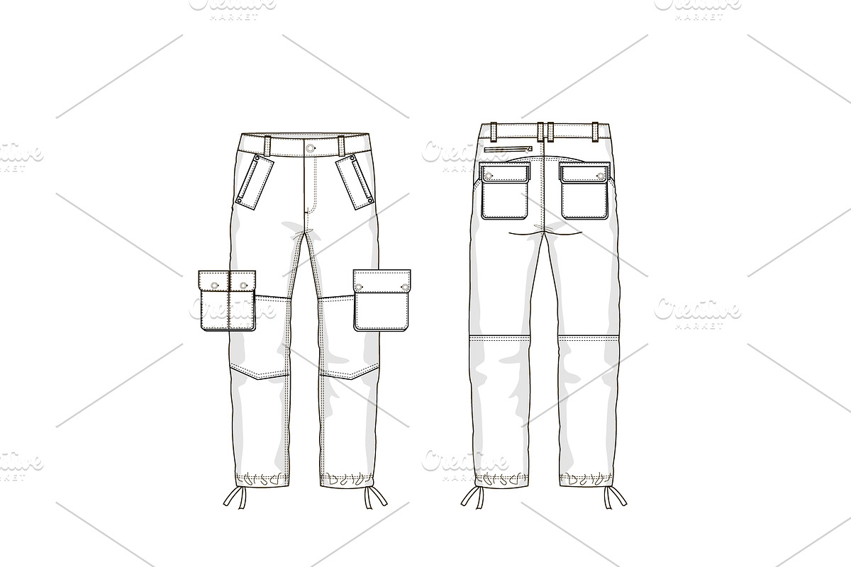 Military Pants Fashion Flat Template, a Templates & Theme by flat fashion