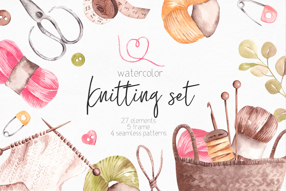 Watercolor Knitting Set Clipart, a Texture Illustration by YuliyaArtGarden (Photo 8 of 8)