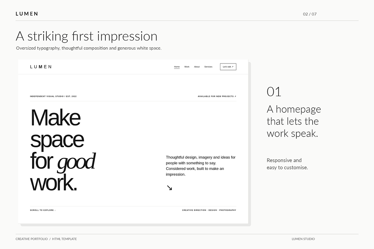 LUMEN - Creative Portfolio HTML, a HTML Template by Darweish Designs (Photo 2 of 7)