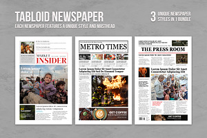 Tabloid Newspaper Template Bundle, a Magazine Template by Oshin Design