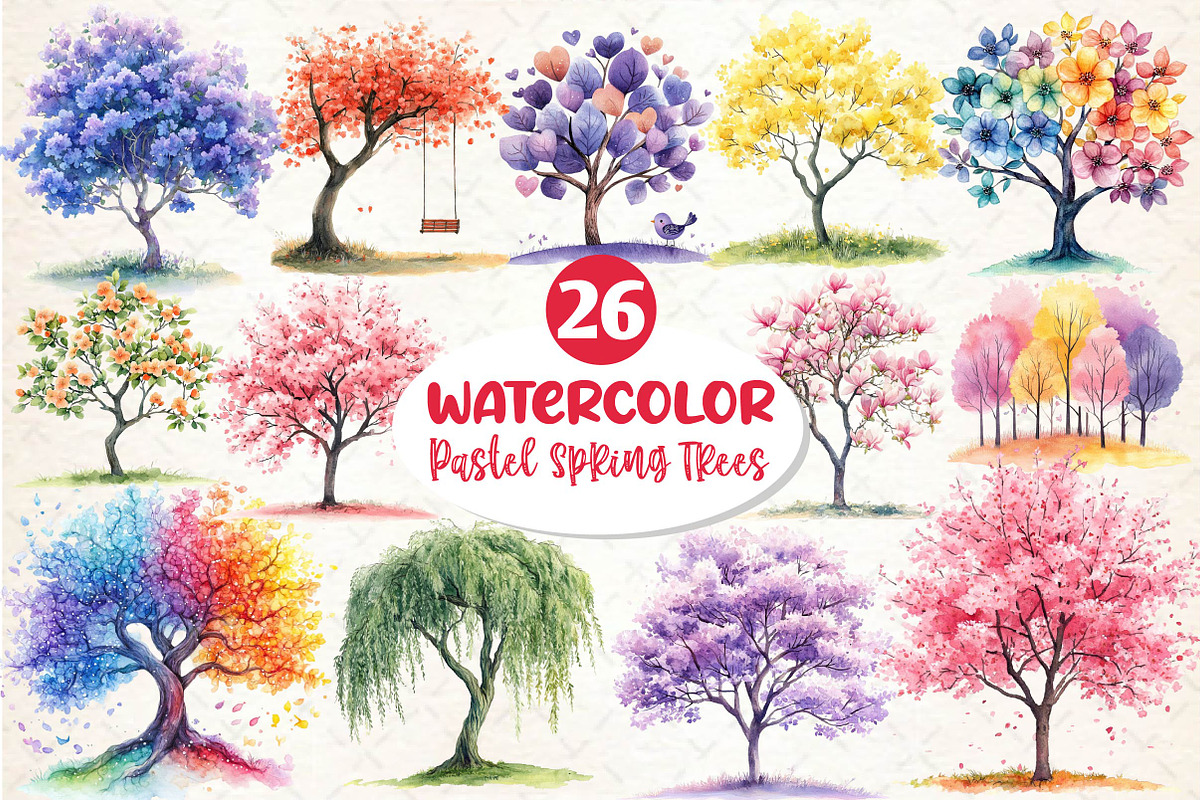 Pastel Spring Trees Clipart, an Illustration by Dream Creation (Photo 1 of 5)