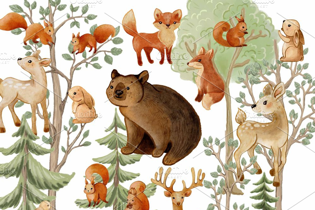 Forest Animals and trees PNG element, an Animal Illustration by JaneLane (Photo 1 of 3)