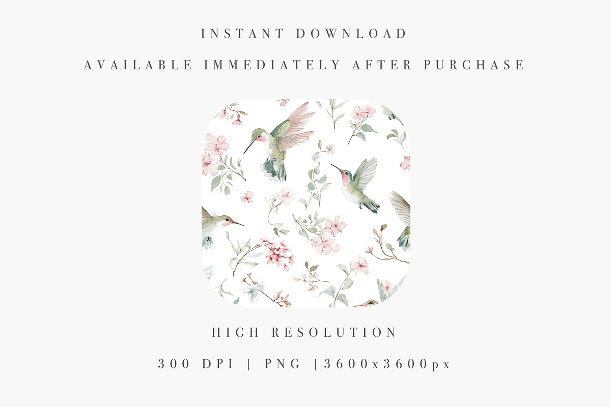 Hummingbirds Pattern, a Decorative Illustration by Pati Charm Studio (Photo 2 of 7)