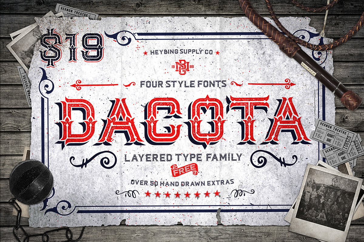 Dacota Layered Typeface + Extras