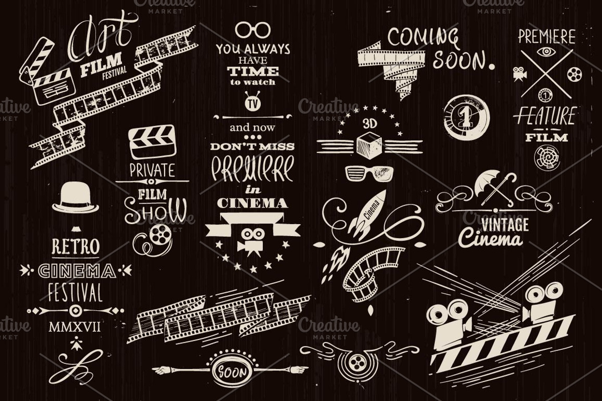 Cinema Hand-drawn Retro Clip-art, a Decorative Illustration by Adiemus (Photo 4 of 6)