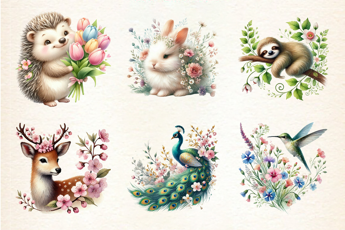 Floral Animals Clipart, Spring Clipa, an Illustration by DreamArtGraphic (Photo 5 of 5)