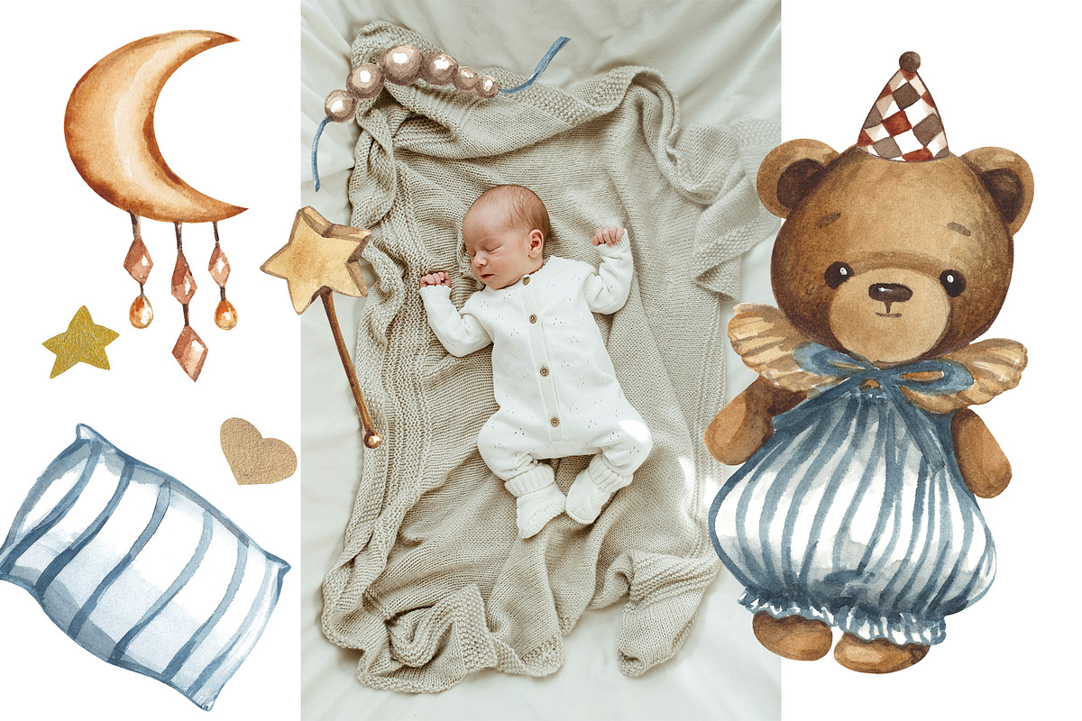 Sweet Teddy Bears Watercolor Clipart, a Decorative Illustration by HabitusDesigns (Photo 11 of 12)