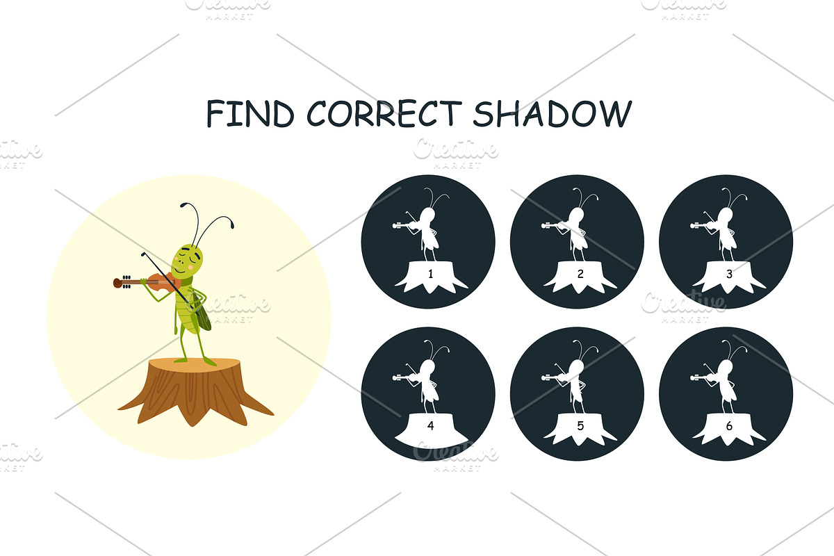 Find correct grasshopper shadow, an Education Illustration by LadadikArt