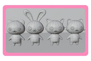 3D Cute Animals In Kawaii Style.