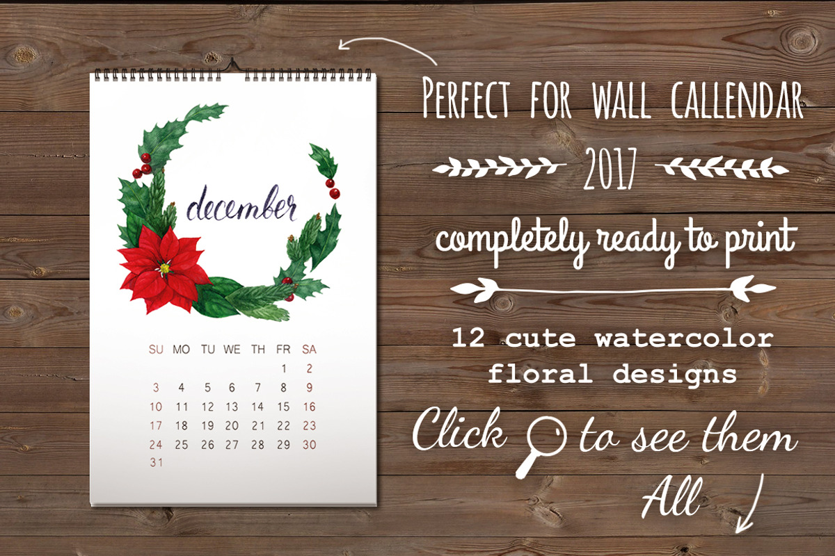 Watercolor floral 2017 calendar, a Stationery Template by Ira Paisley (Photo 2 of 3)