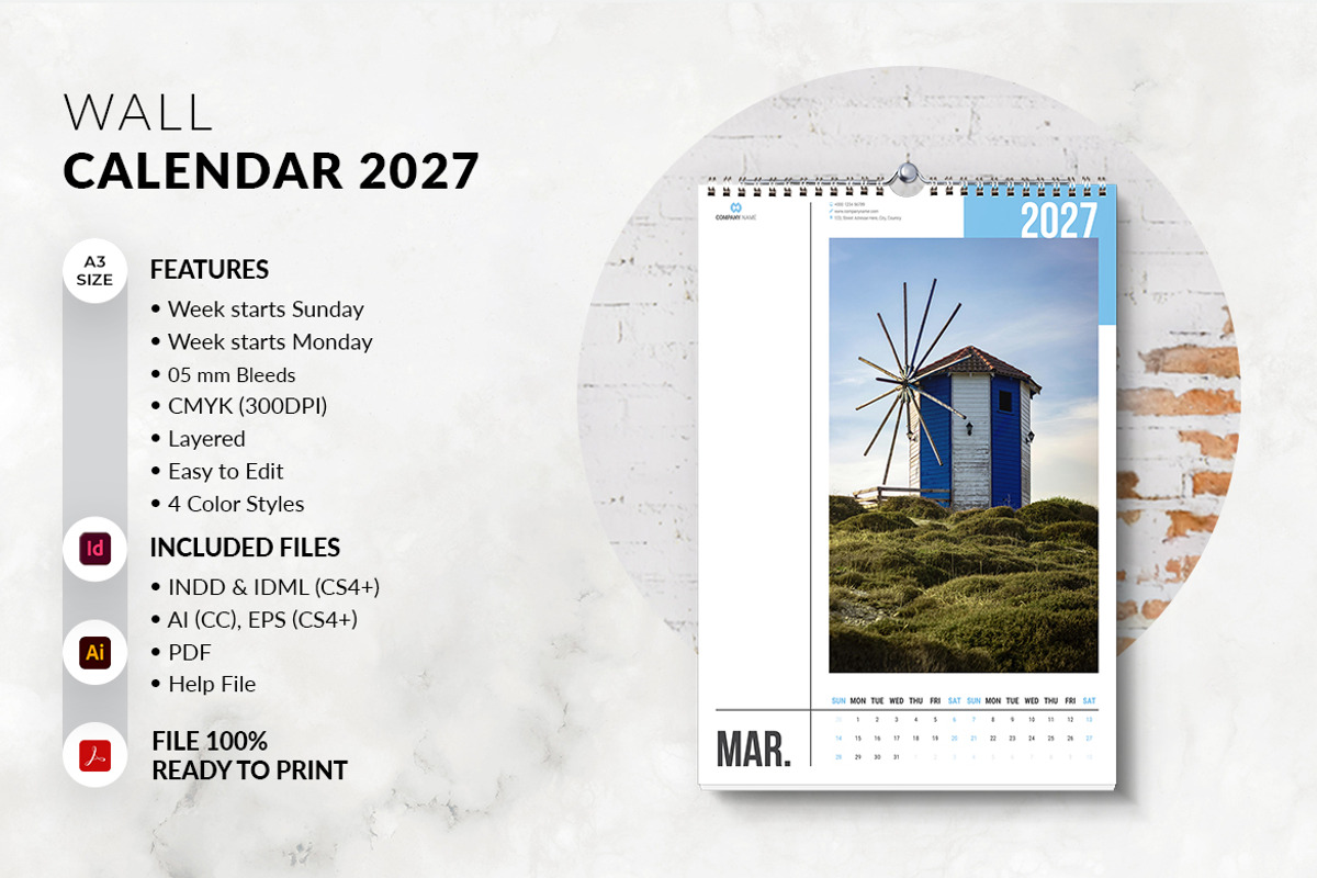 Minimal Wall Calendar 2027, a Stationery Template by MstArtwork (Photo 3 of 8)