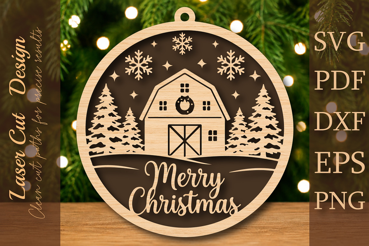 Merry Christmas Barn Ornament SVG, a Work Illustration by Digital Artistic99 (Photo 1 of 4)