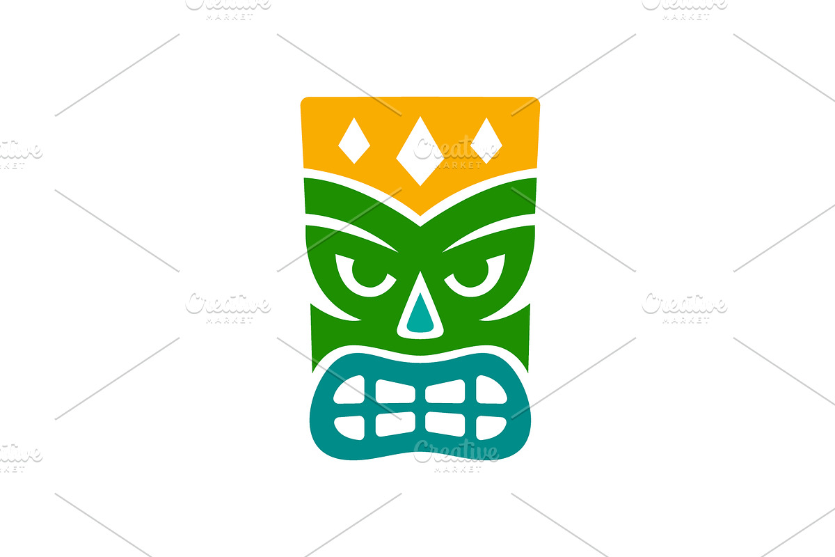 Ornamental tiki mask with crown in, an Illustration by GraphiShop
