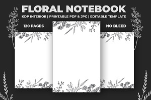 Floral Notebook KDP Interior, a Print Template by M9 Design