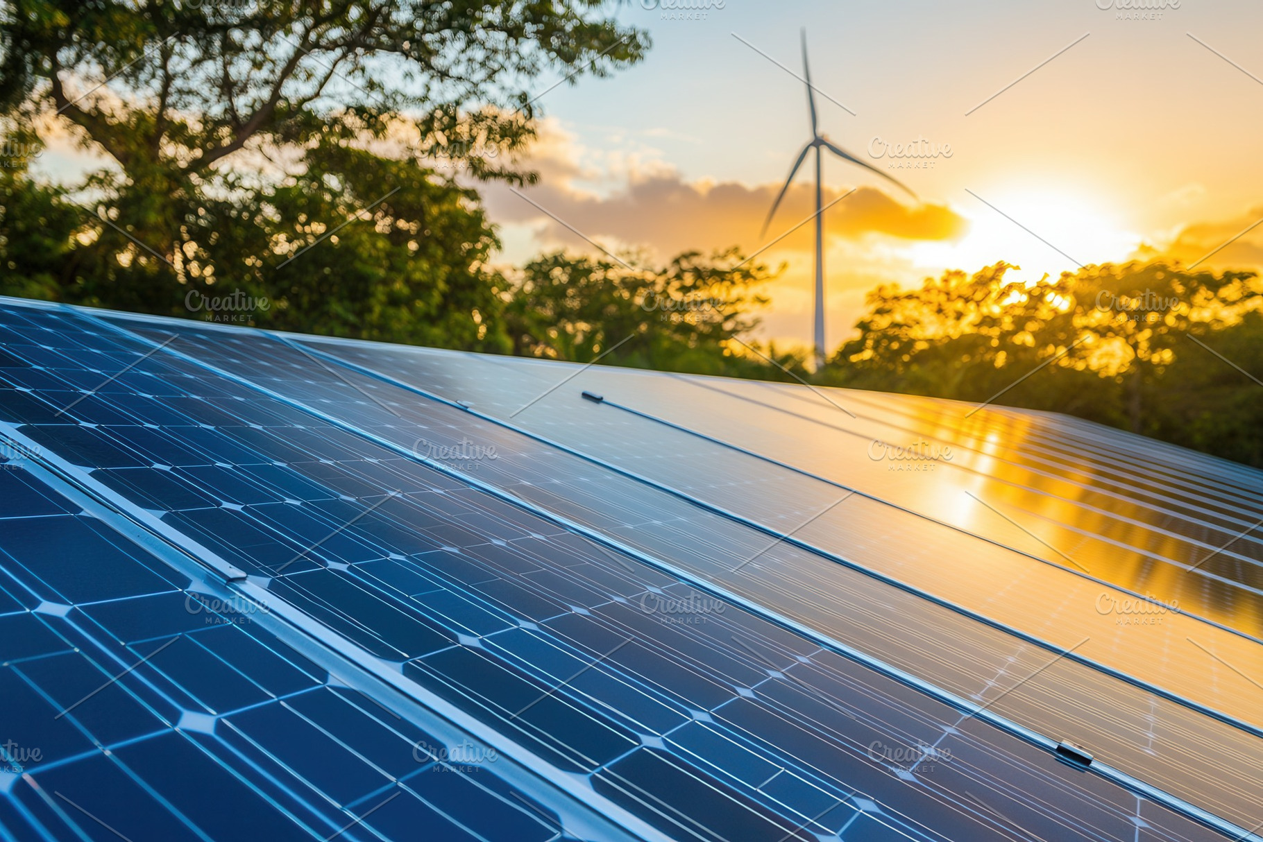Solar panels and wind turbines, a Photo by Pavel_design