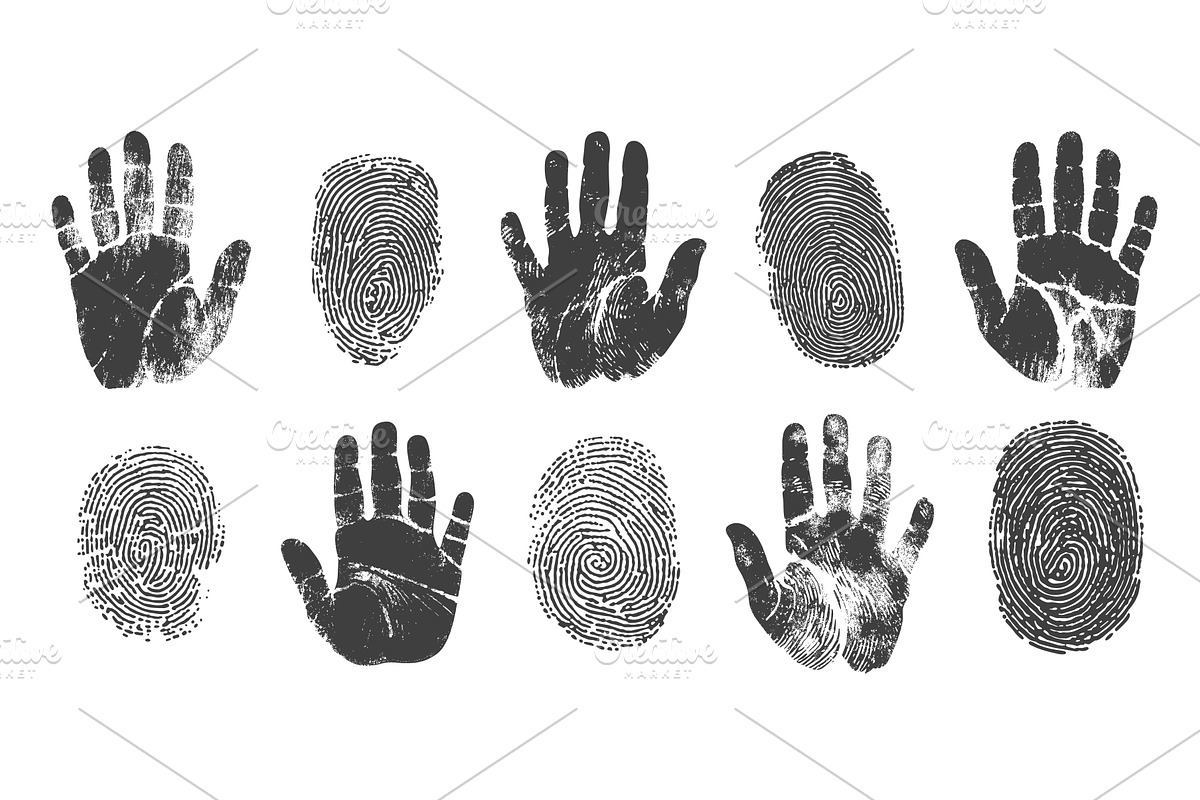 handprints engraving set. handprint, a Technology Illustration by Stock-Smart-Start