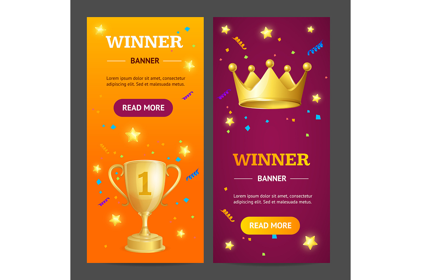 Winner Banner Set. Vector, a Work Illustration by Vector and Templates