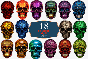 Realistic colorful skull clipart
