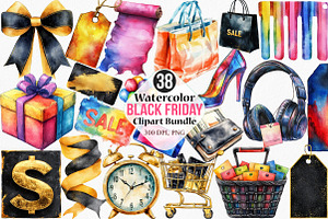 Watercolor Black Friday Clipart, an Illustration by Canvas Craft