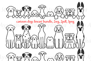 lineart dogs sitting&peeking bundle, an Animal Illustration by dogsinarow