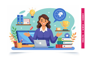 Woman with Laptop and Globe, an Illustration by Tanuart