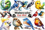 Watercolor Bird Clipart, an Illustration by Black Bird Studio (Thumbnail 1 of 6)