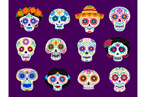 Day of the dead Mexican skulls, a Seasonal Illustration by Buch&Bee
