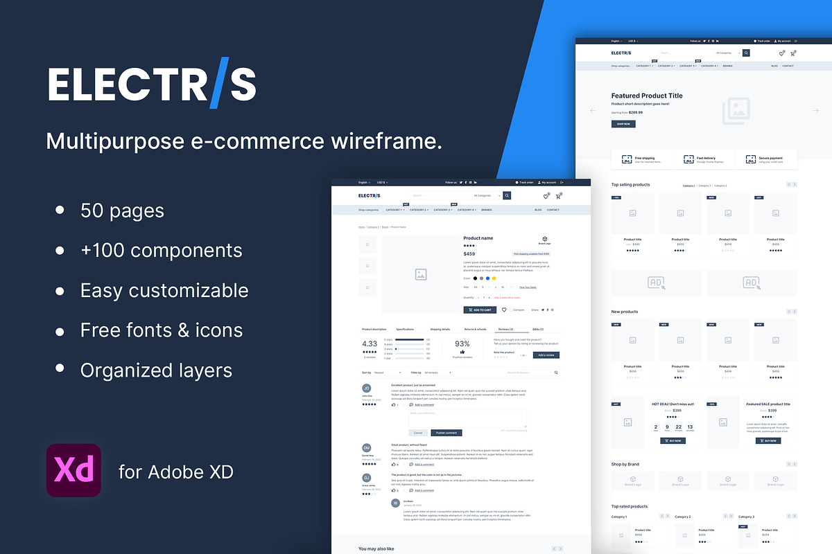 Electris AdobeXD Ecommerce Wireframe, a Wireframe Template by DesignWP (Photo 1 of 3)